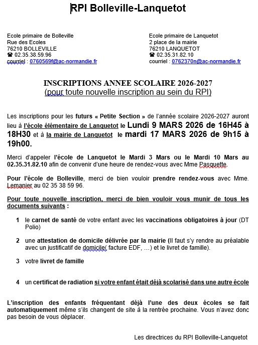 INSCRIPTIONS 2026-2027